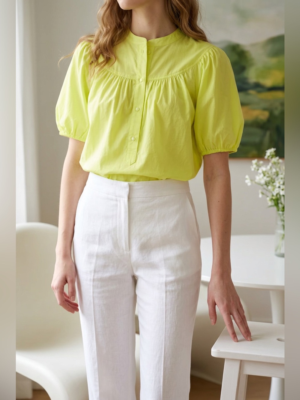 J. Crew Lemon Puff-Sleeve 100% Cotton Blouse